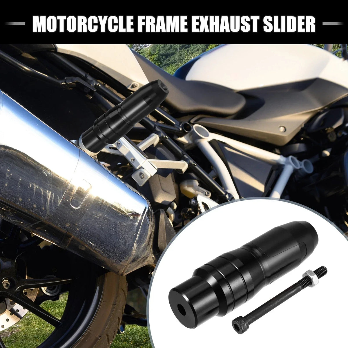 Exhaust Frame Slider Protector in Black for BMW R1250