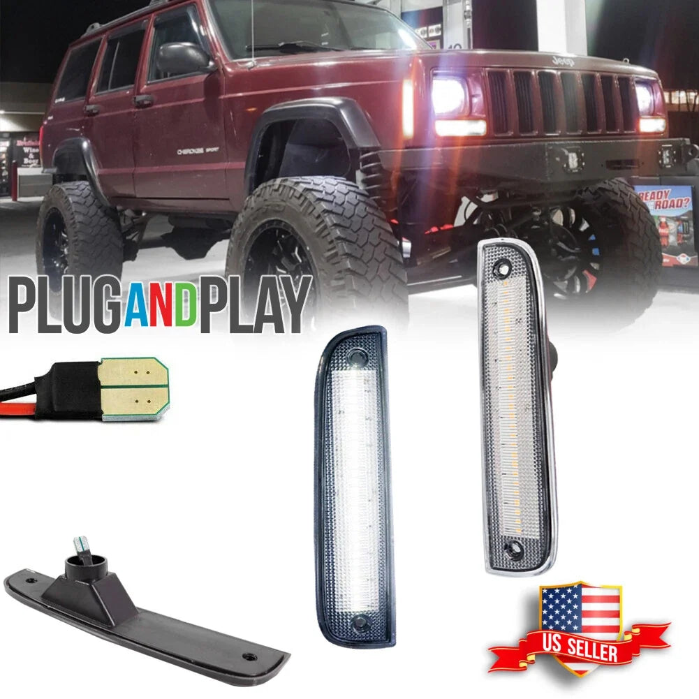 Clear White LED Front Side Corner Parking Marker Lights for Jeep Cherokee (1997–2001)