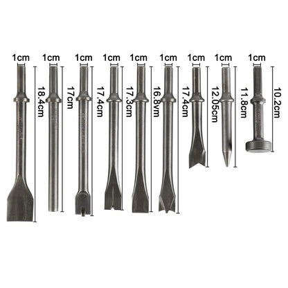 9Pcs Pneumatic Air Hammer Chisel Set 0.39In Shank