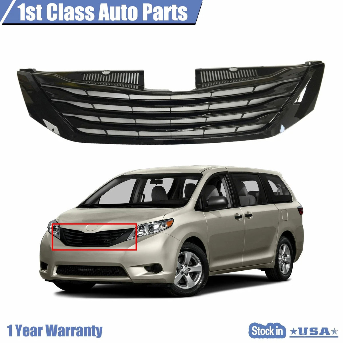 Glossy Black Grille for Toyota Sienna (2011–2017)