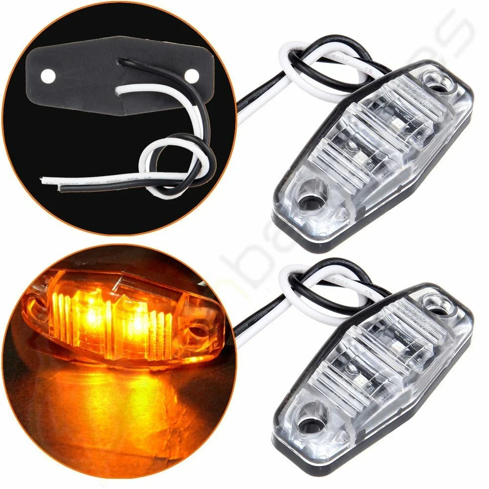 2X Clear Lens Amber LED Clearance Lamp Mini Side Marker 2.5