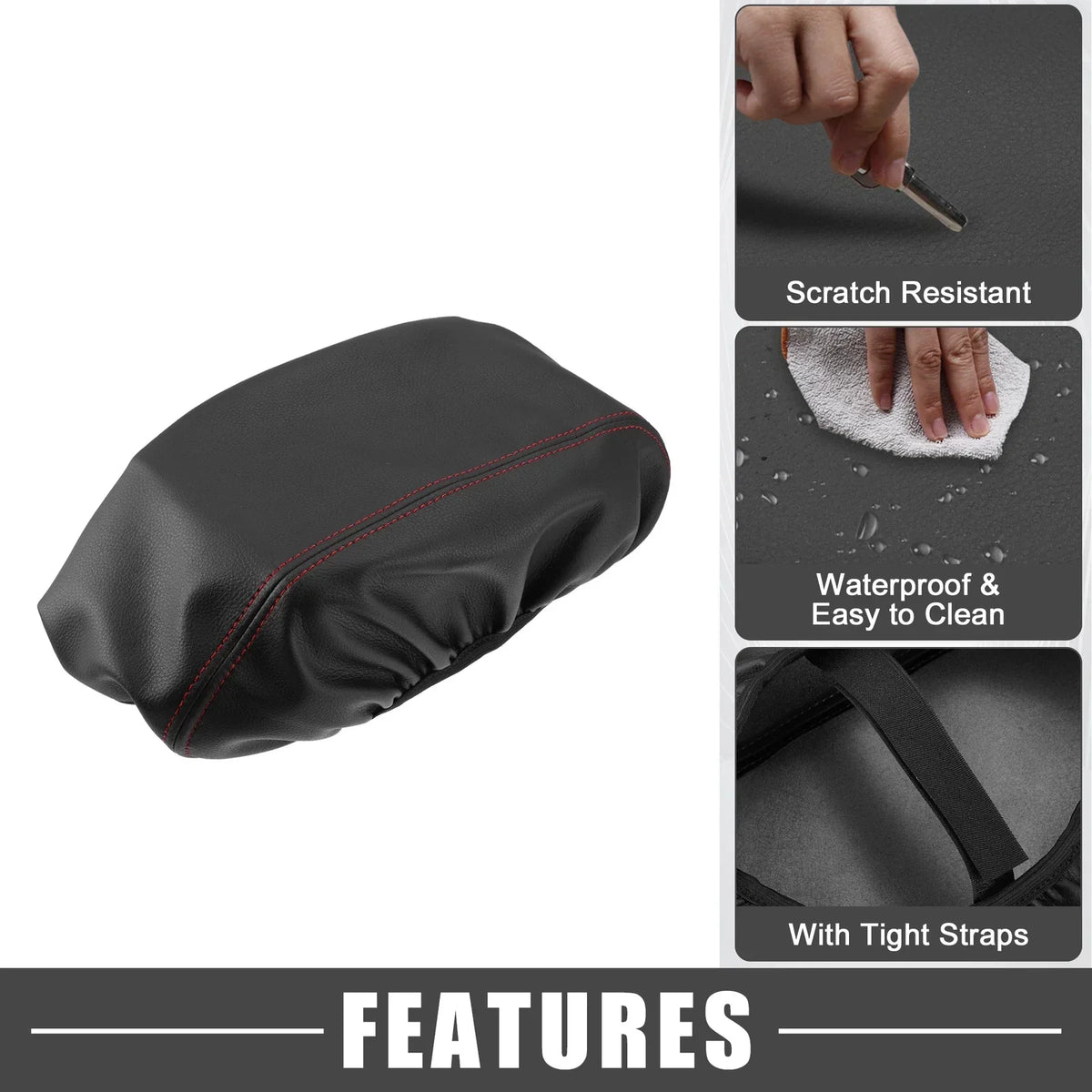 Center Console Armrest Cover - Black with Red Stitches for 2011-2021 Durango