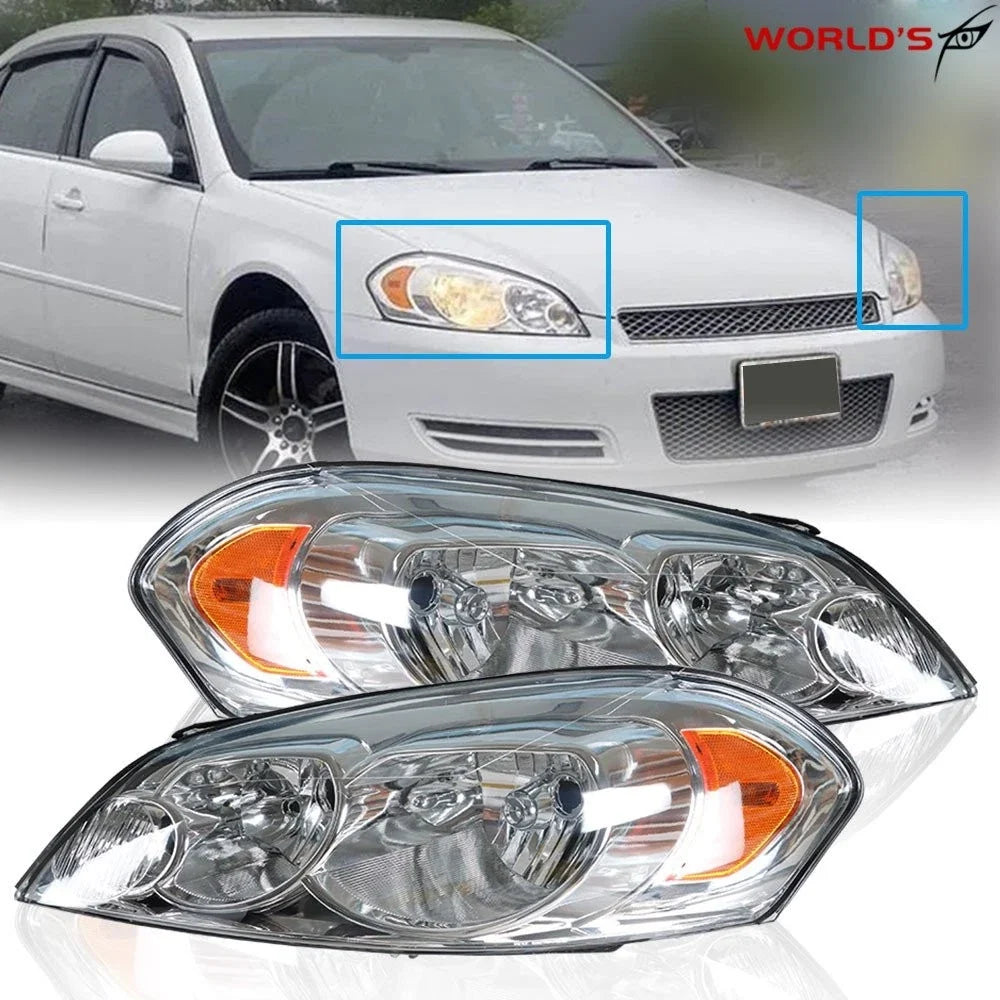 Set of 2 Chrome Headlights for Chevrolet Impala Monte Carlo (2006–2013)
