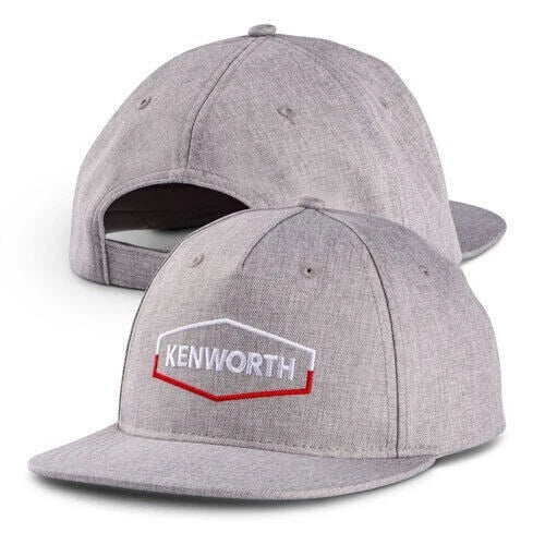 Kenworth Trucks Flat Bill Snapback Trucker Hat/Cap (Heathered Gray)