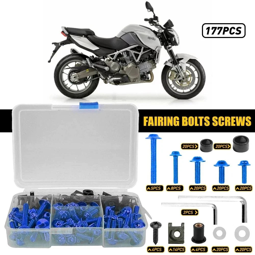 177PCS Fairing Bolt Kit in Blue for Universal Fitment