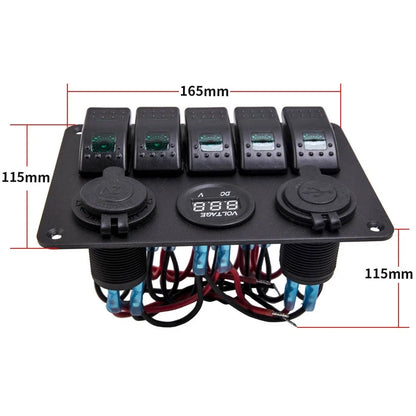 5 Gang LED Switch Panel with USB Charging Ports for Car and Boat