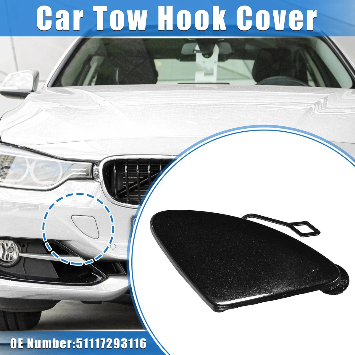 Tow Hook Eye Hole Cover Cap for BMW 3 Series (2012–2015) Black
