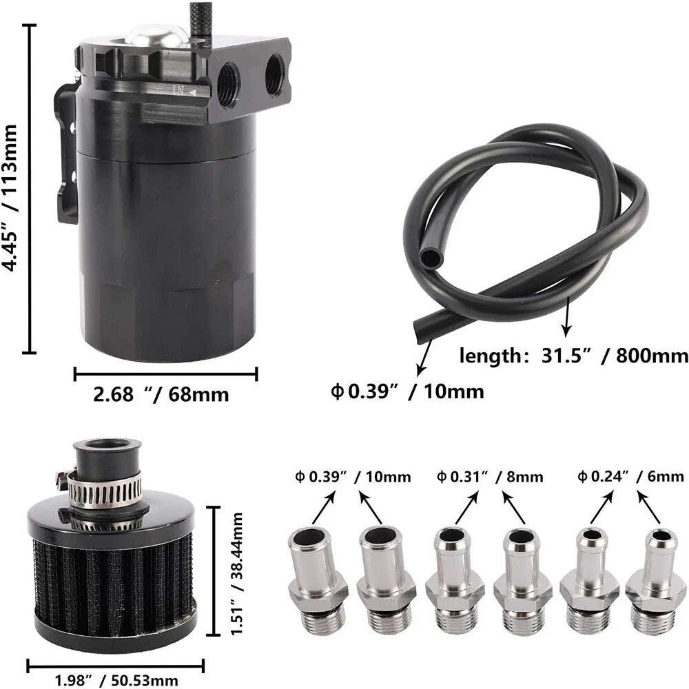 300ML Oil Catch Can Kit, Black Baffled Aluminum for Universal Fitment