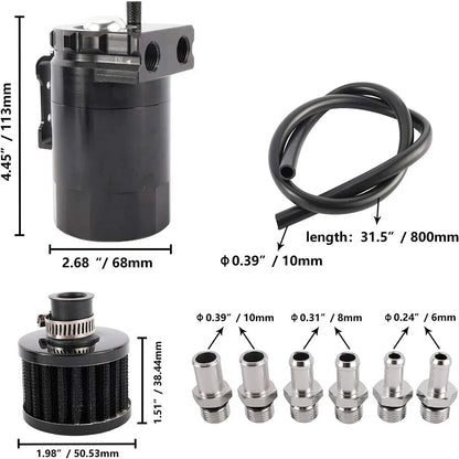 300ML Oil Catch Can Kit, Black Baffled Aluminum for Universal Fitment