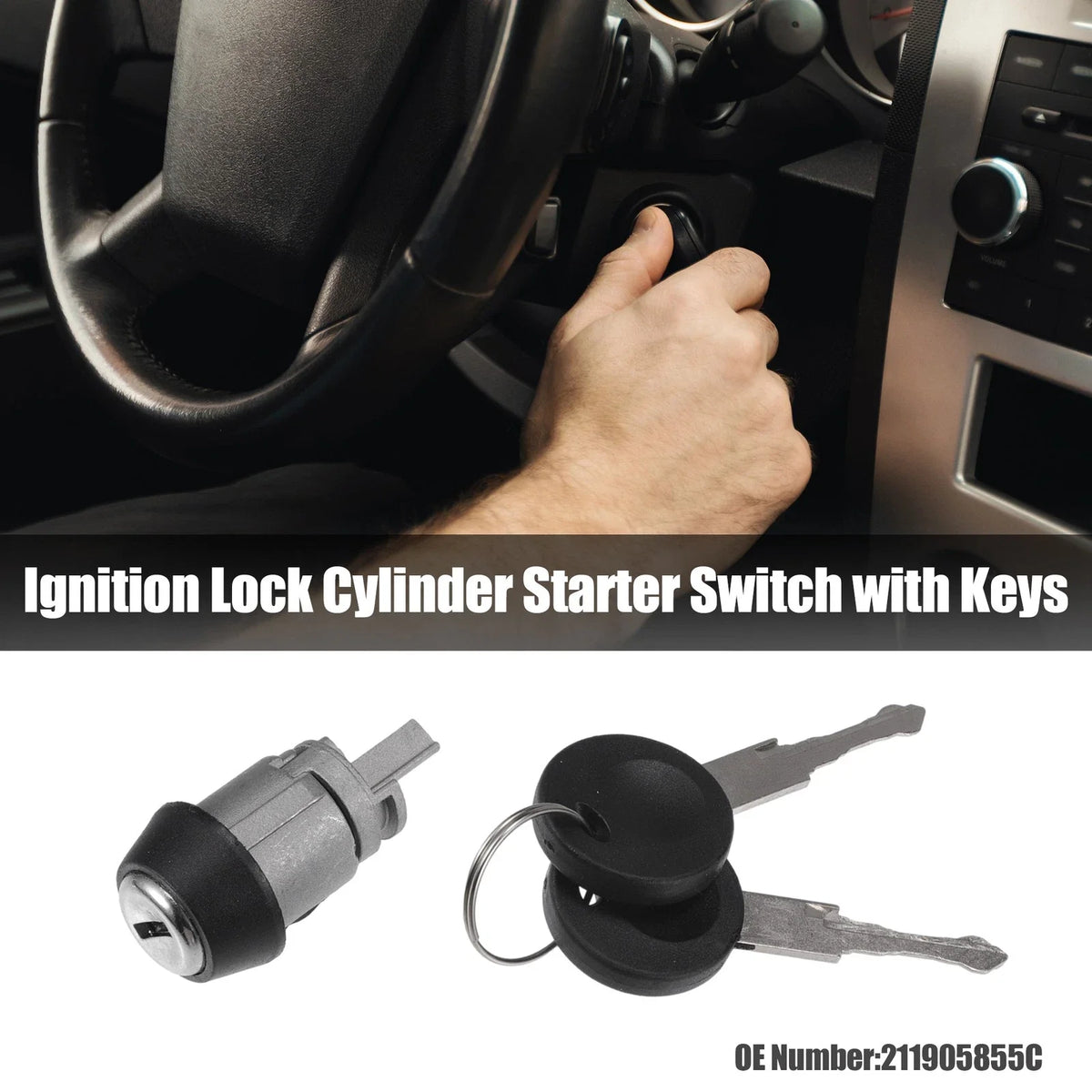 Ignition Starter Switch Lock Cylinder w/ Keys No. 211905855C for Volkswagen (1 Set)