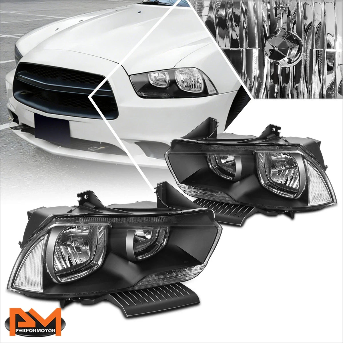 Clear Corner Headlight Set for Dodge Charger (2011-2014) - Black Housing