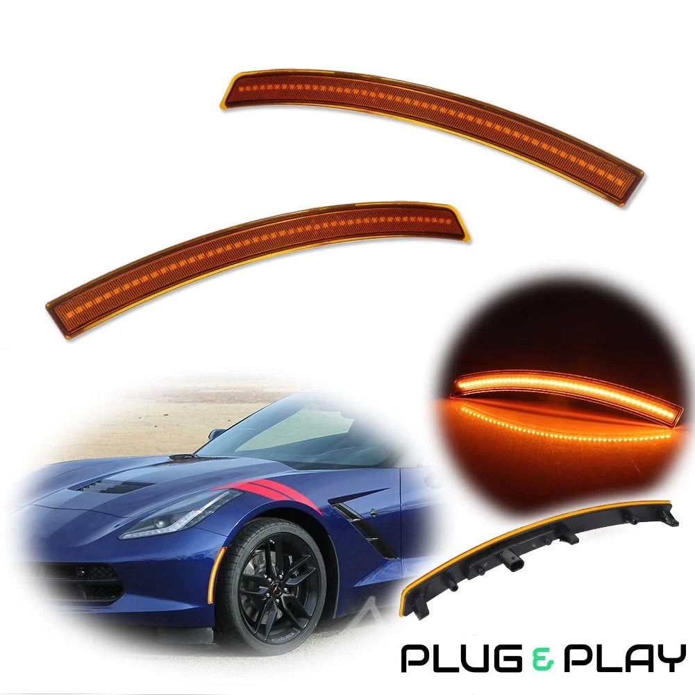 Amber Yellow LED Front Fender Side Marker Lights for Chevy Corvette C7 (2014–2019)