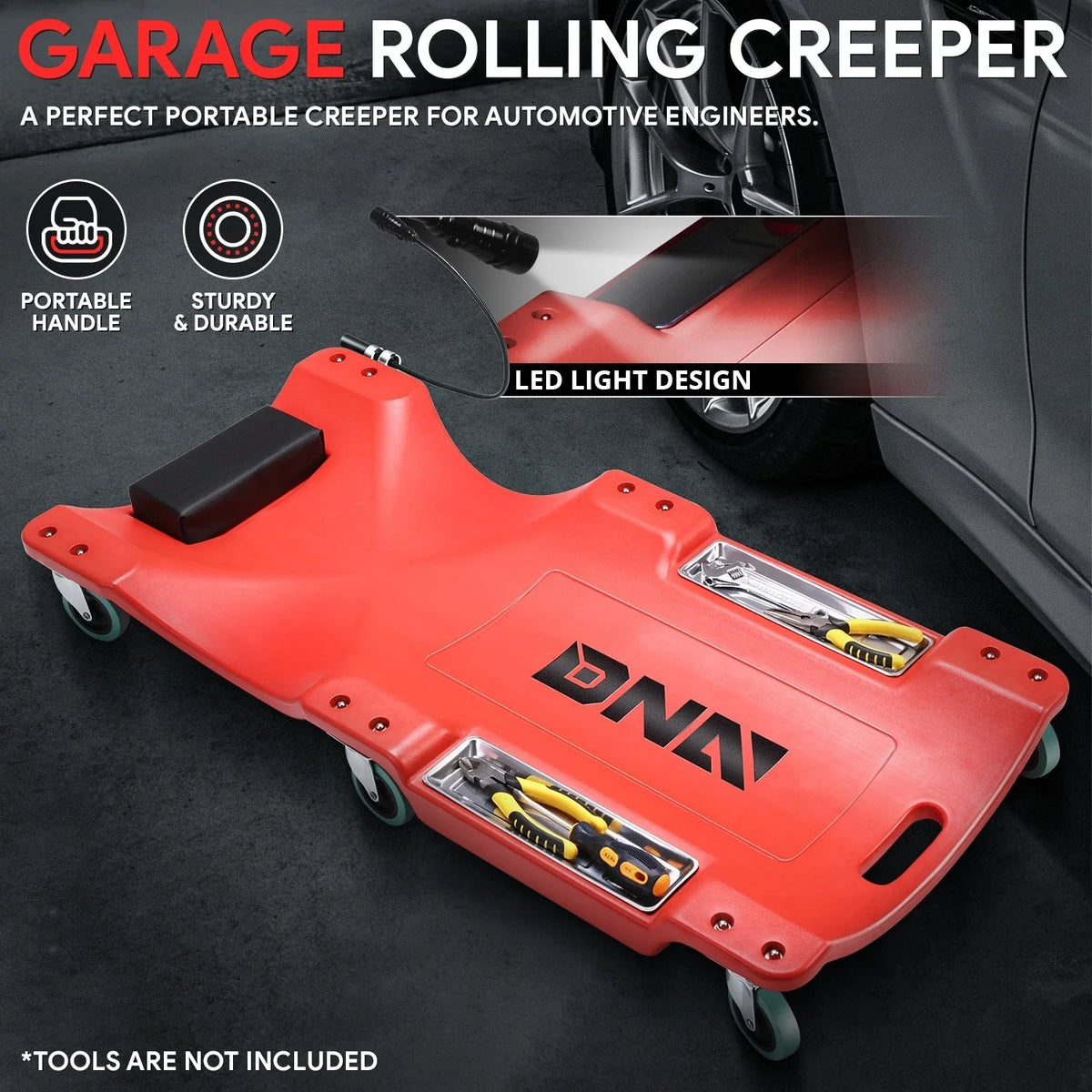 40" Red Plastic Floor Creeper with Swivel Casters for Workshop