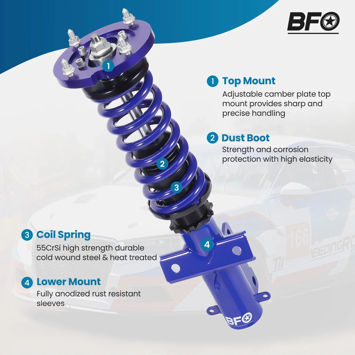 Adjustable Coilover Strut Absorber Kit for 2005–2014 Ford Mustang