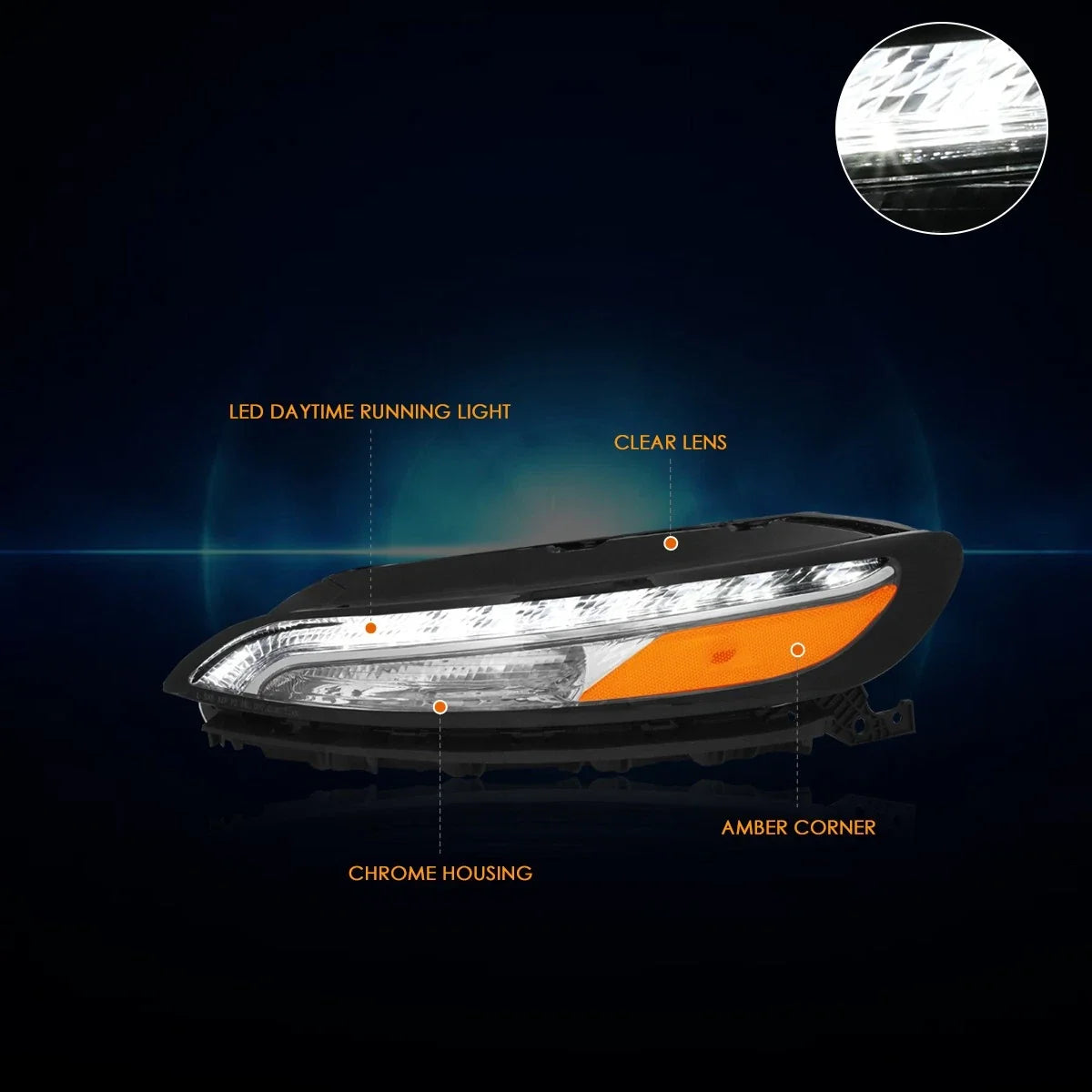 LED DRL Turn Signal Parking Light, Chrome Housing for Cherokee 2014-2018