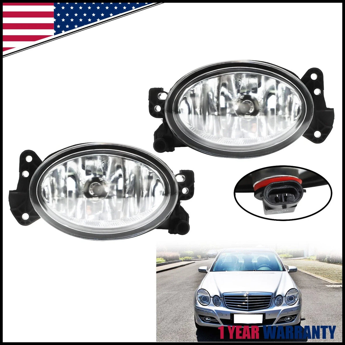 Fog Lights with Clear Lens for 2007-2009 Mercedes Benz Bumper