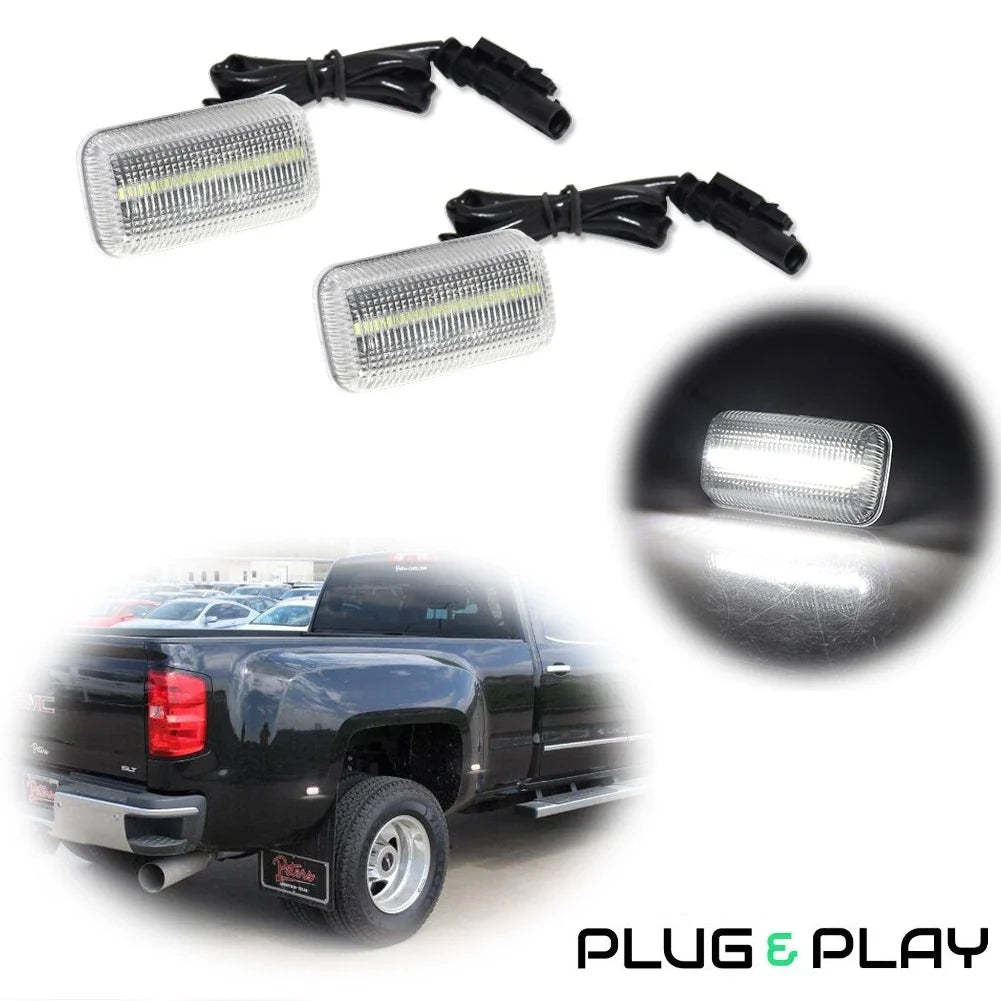 Set of 2 Clear White LED Side Marker Lights for Chevy GMC 2500HD 3500HD
