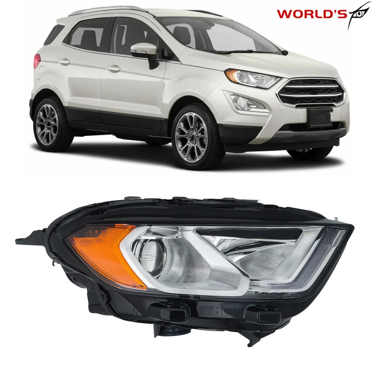 Right Side Headlight Assembly for Ford EcoSport (2018–2023) Halogen LED DRL Chrome