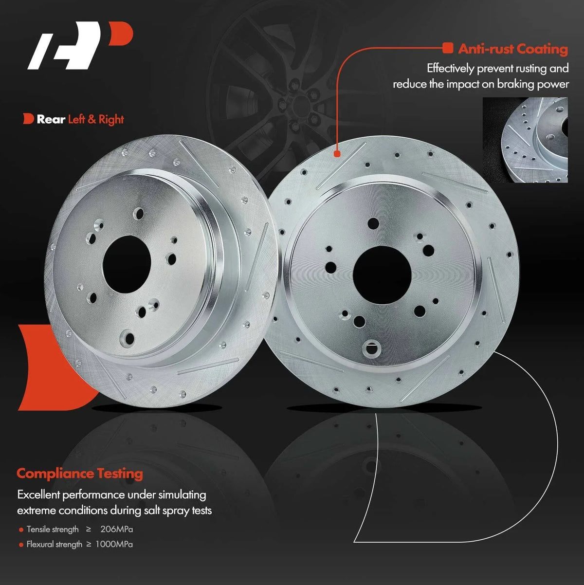 Drilled Rear Brake Rotors for Honda Odyssey 2002-2004