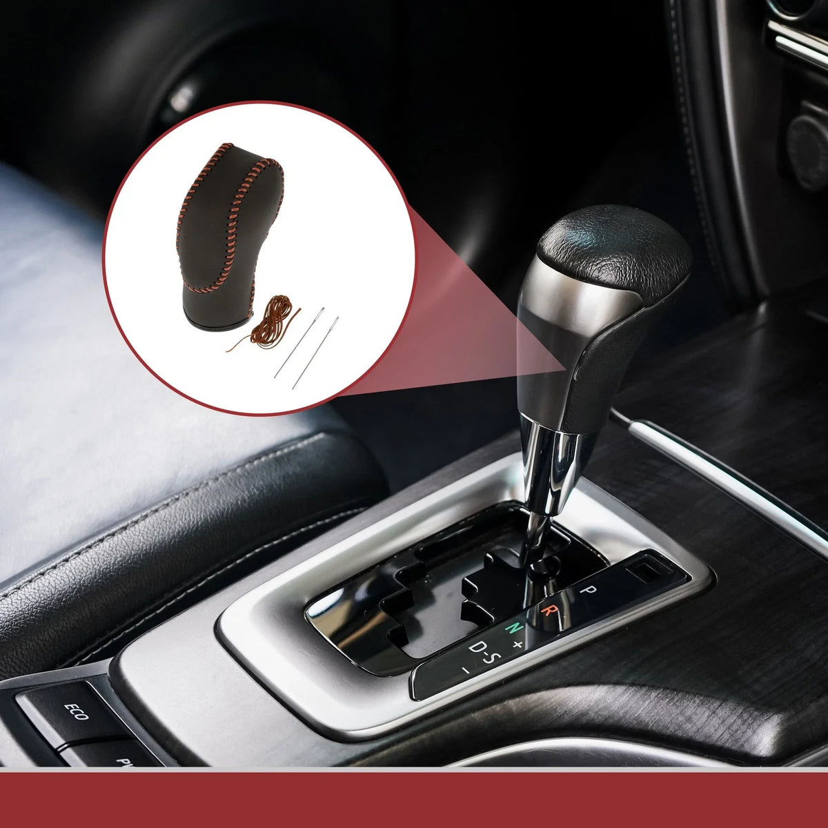 1Pc Gear Shift Knob Cover for Ford Fusion (2013–2016) Black Brown Faux Leather