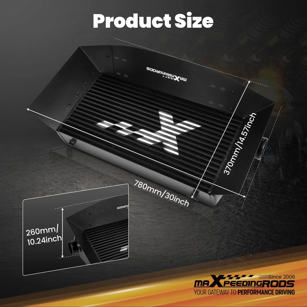 Intercooler Kit 600x300x100mm Aluminum with 3 Air Guide Panels