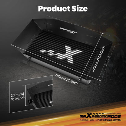 Intercooler Kit 600x300x100mm Aluminum with 3 Air Guide Panels