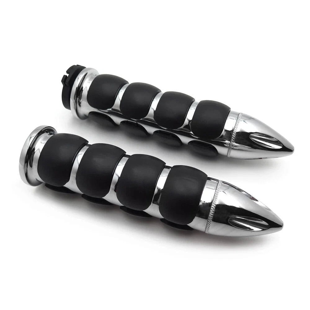 Bullet Chrome Rubber Hand Grips for Harley Chopper Touring Sportster