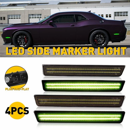 4X Green LED Side Marker Lights Kit for Dodge Challenger 2015-2022