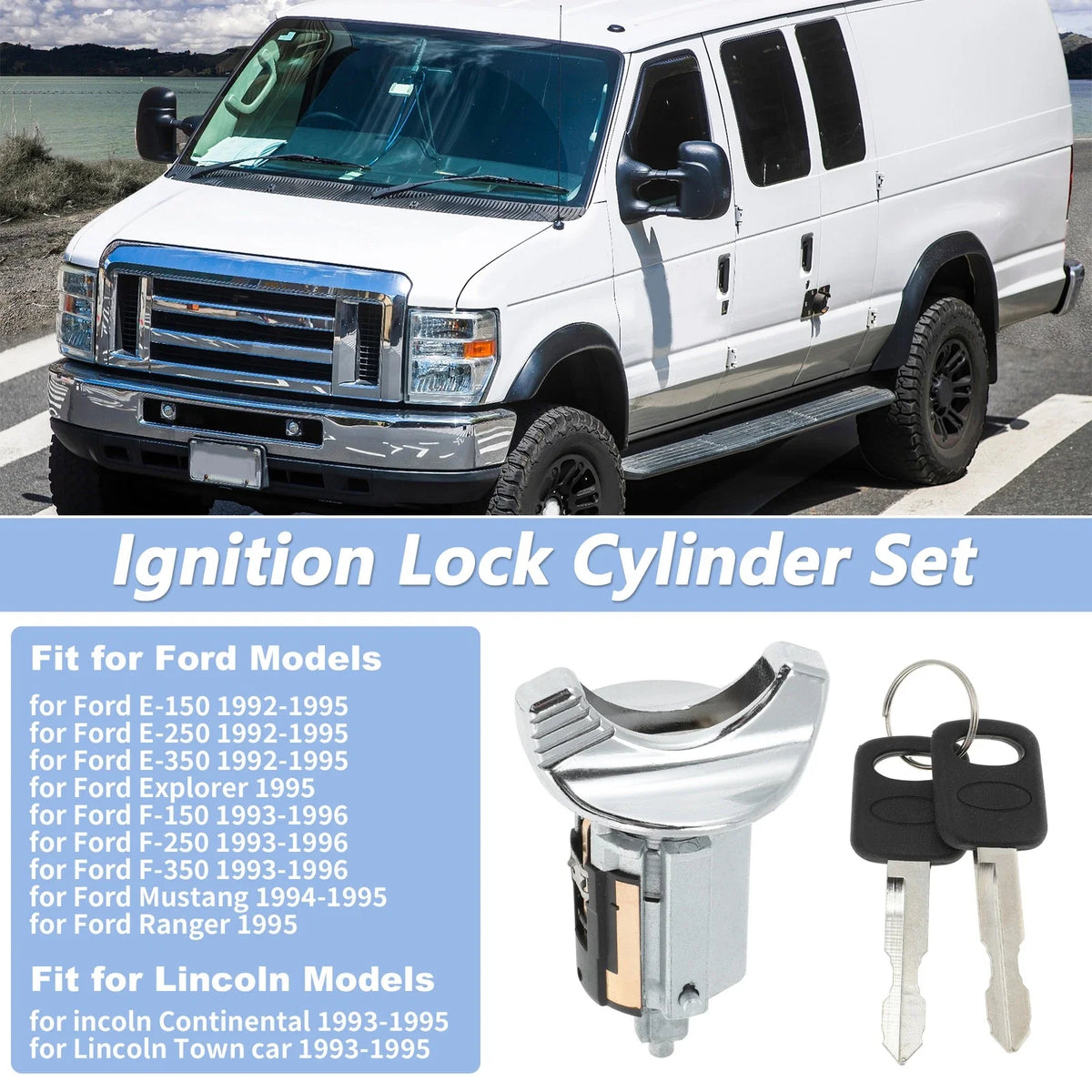 Ignition Lock Cylinder w/ 2 Key for Ford E-150 E-250 (1992–1995) No.F1AZ11582A