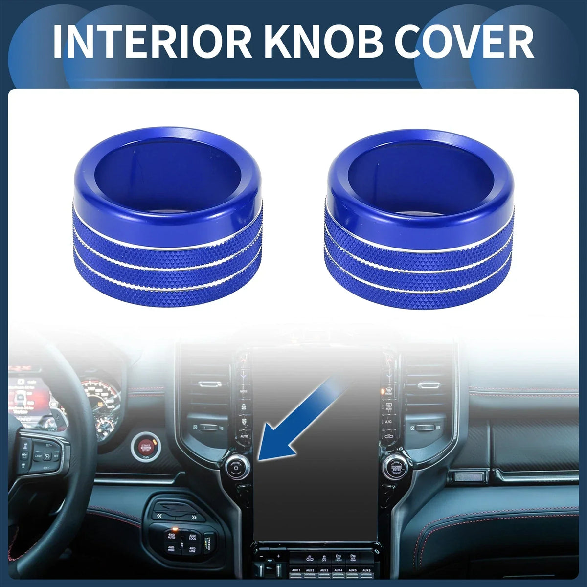 Audio Media Switch Knob Cover for Dodge Ram (2019-2021) - 2 x Blue
