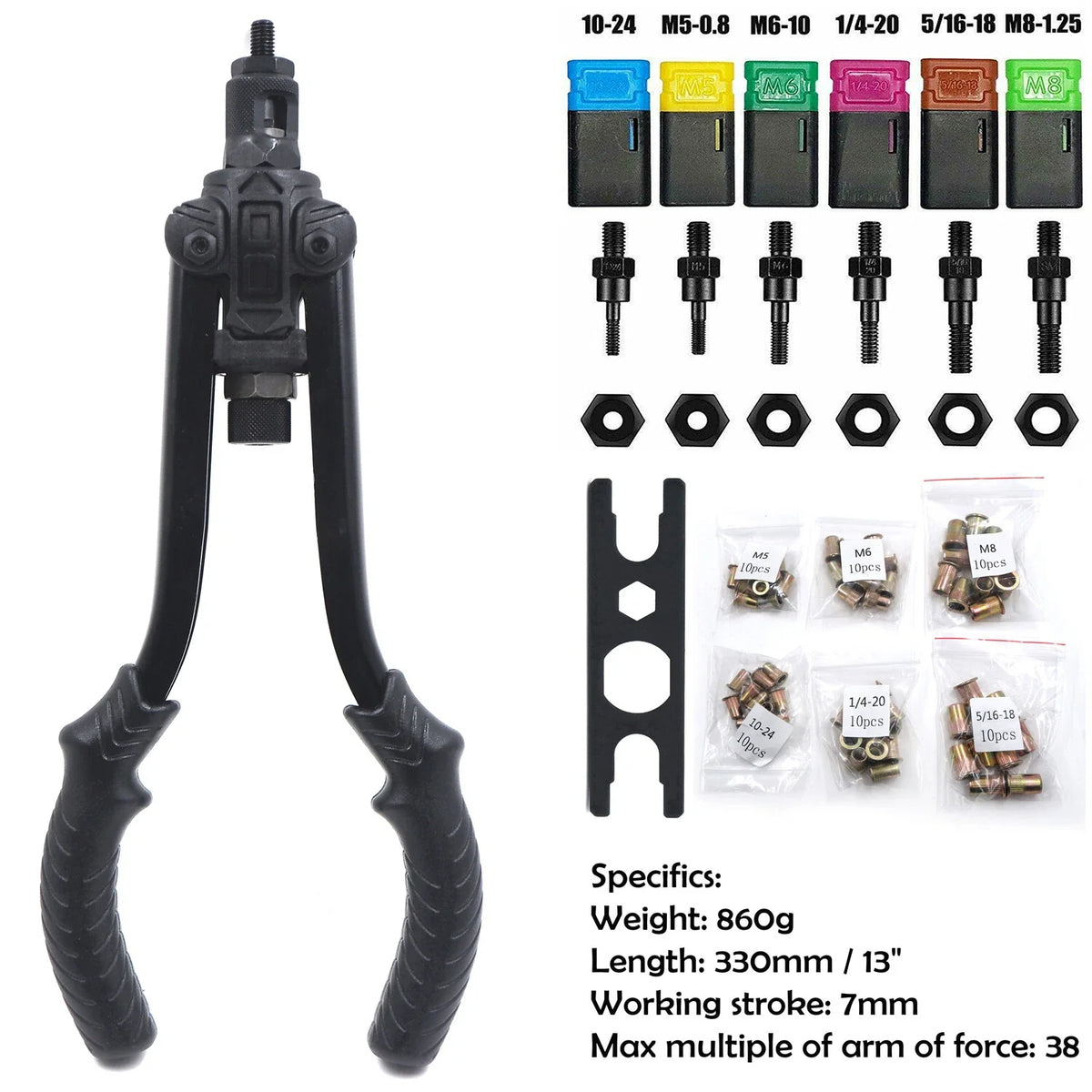 Hand Nut Riveter Kit (Thrust Type) - 330mm, 60pcs