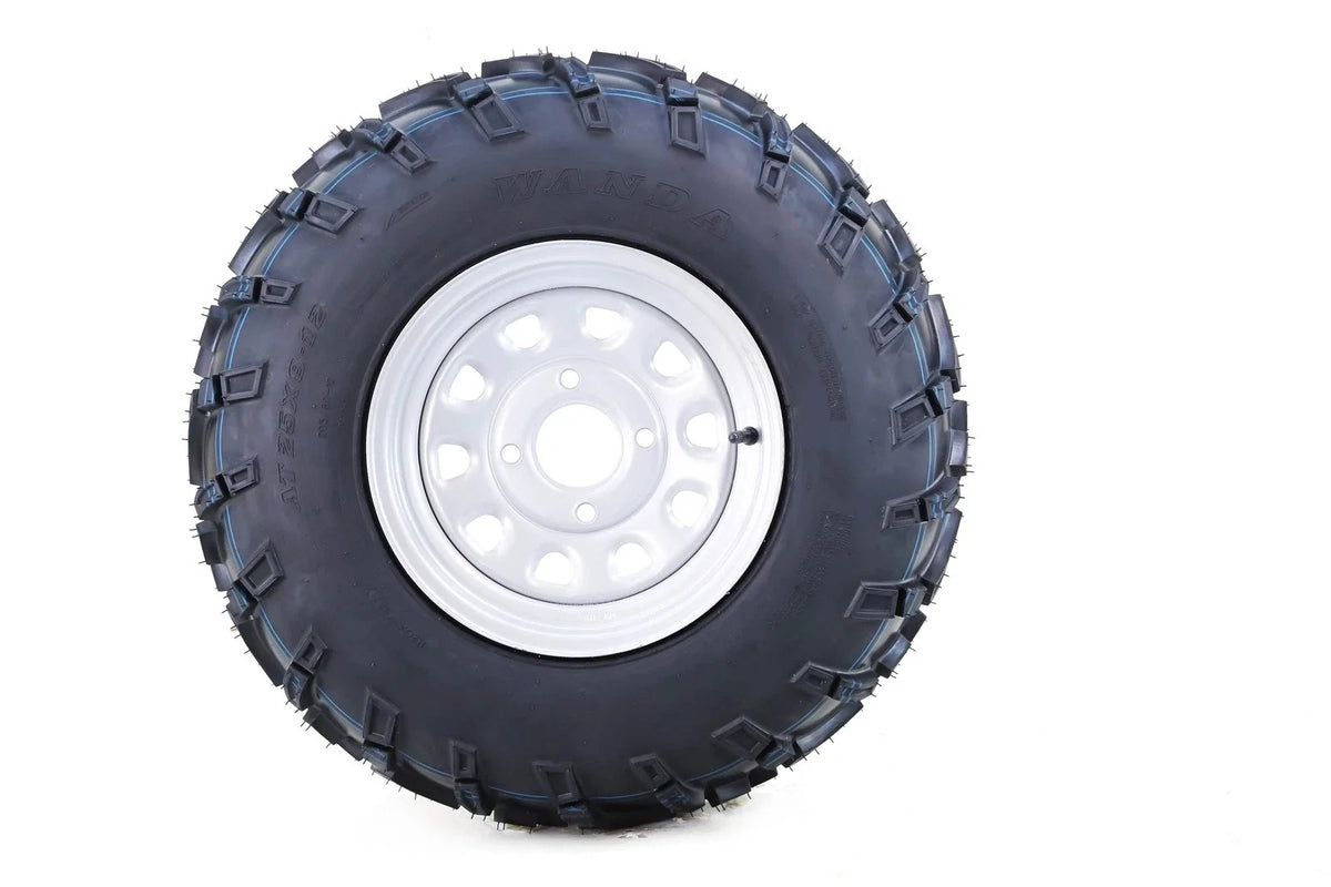 Set of 2 WANDA ATV Tires 24x8-12 6Ply Light Mud 4-110 PCD 5+2 Silver Wheel