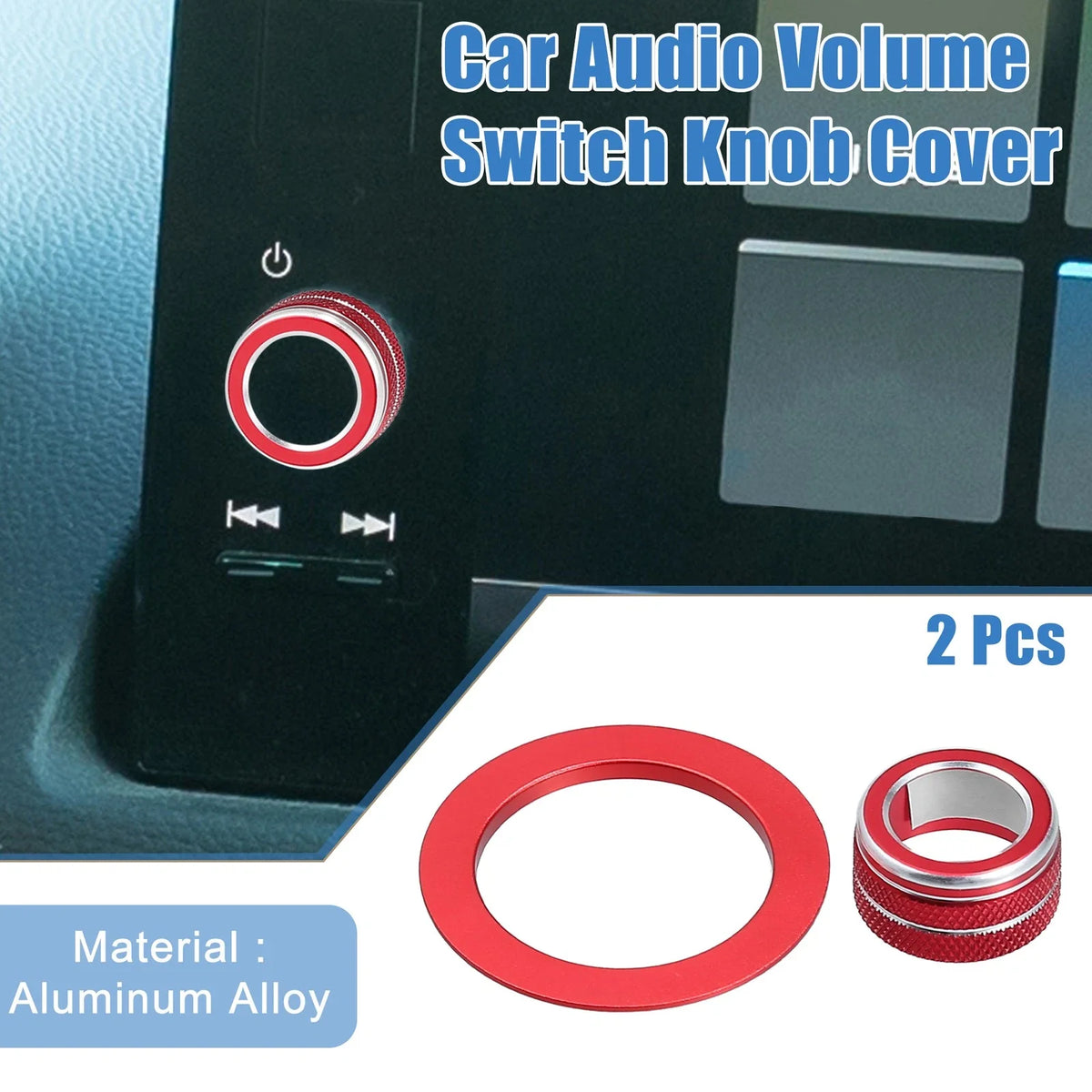 2X Media Volume Switch Knob Engine Start Button Cover for Honda Civic (2022) Red