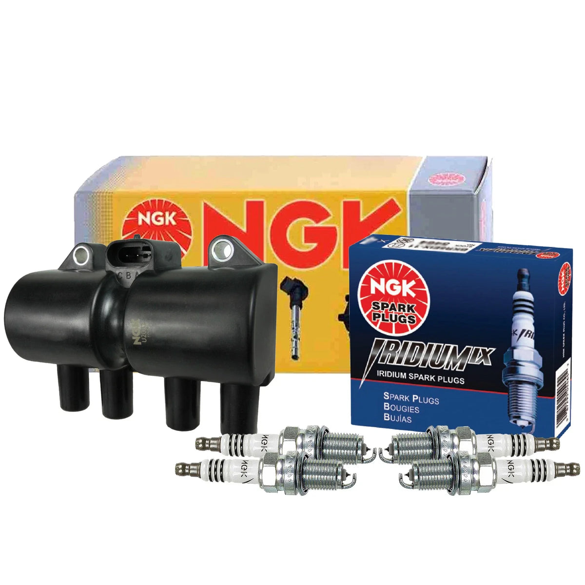 NGK DIS Ignition Coil & 4 Iridium IX Spark Plugs for Chevy Aveo5 (2004–2011)