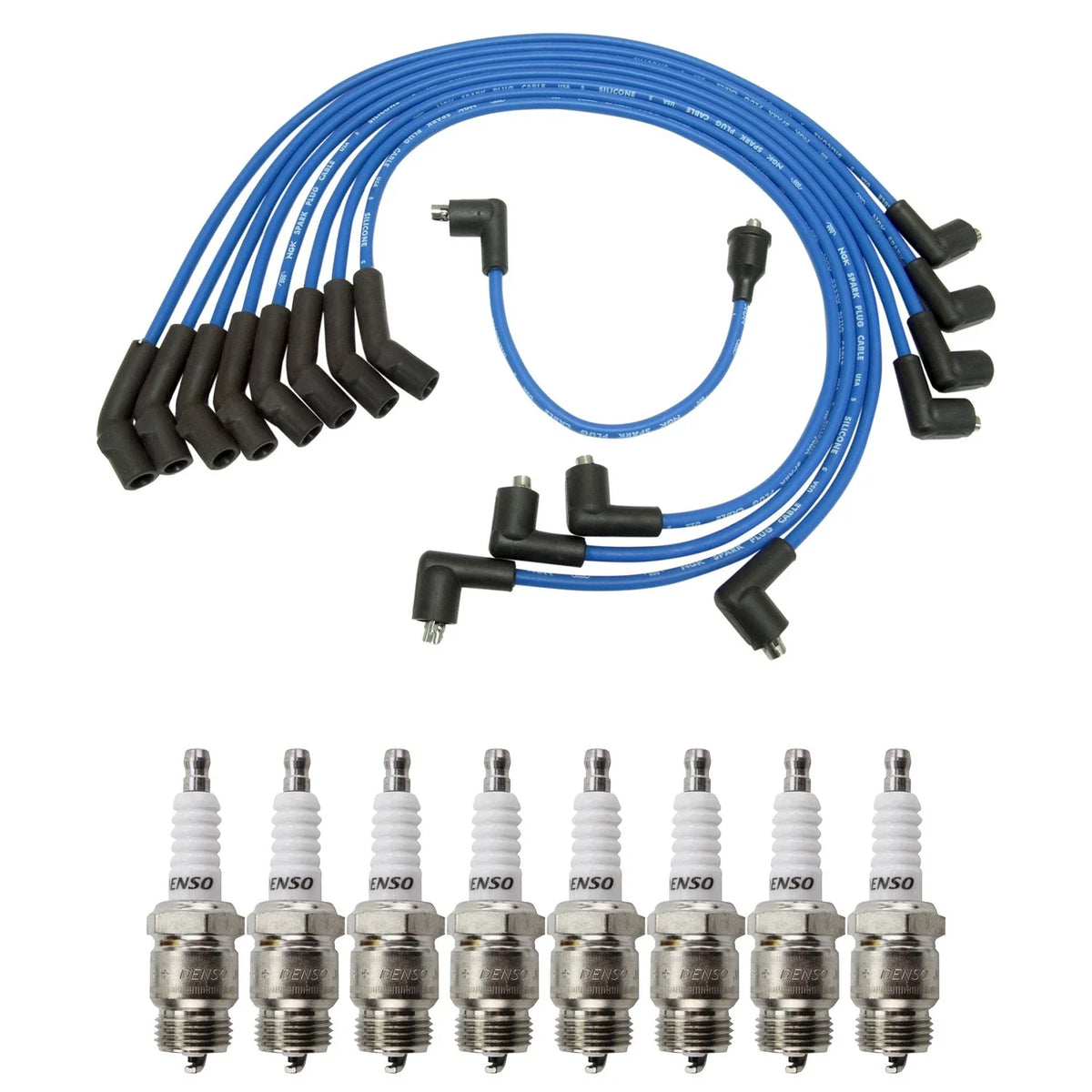 NGK Wire Set & Denso 8 Spark Plugs Kit for Ford Mustang V8 (E-Series, F-Series)