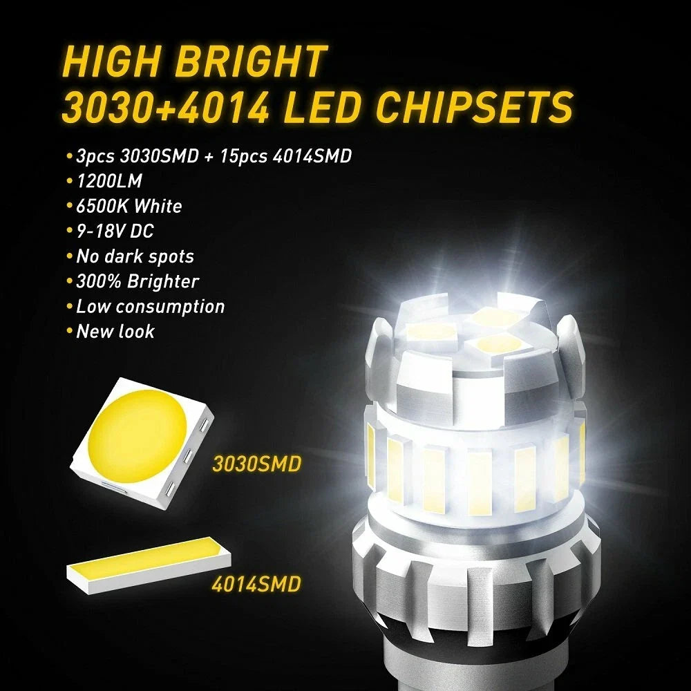 Universal 4X 921 LED Reverse Light Bulbs, 2400LM, White, Error Free