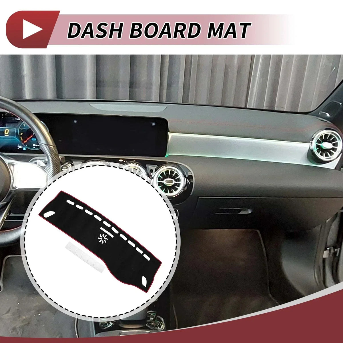 Black Red Dashboard Cover Mat for 2013-2019 Mercedes CLA