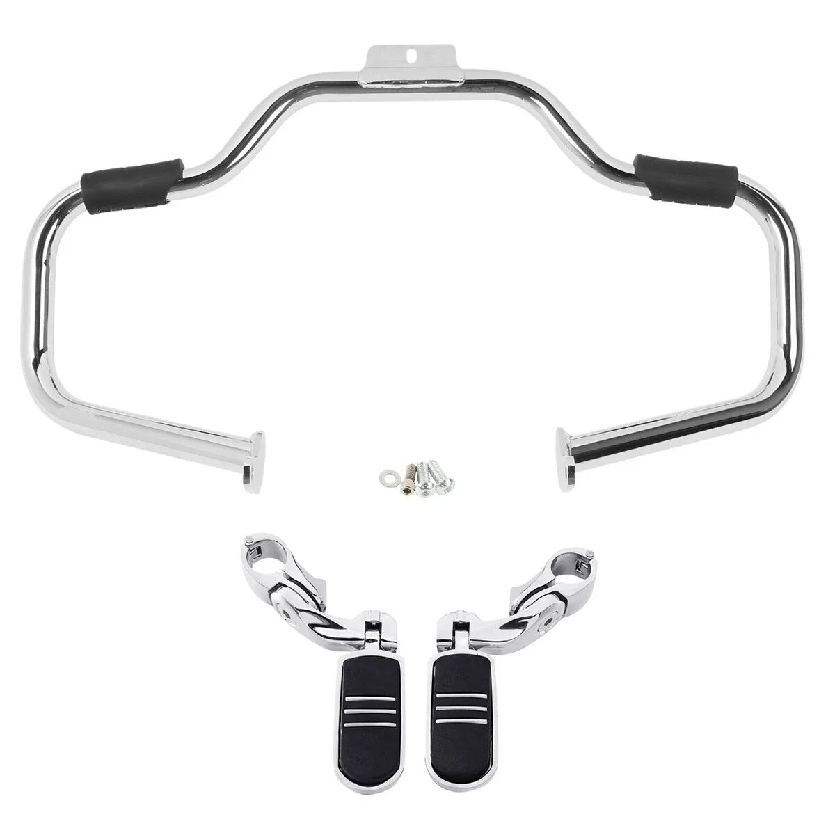 Chrome Mustache Engine Guard Footpegs for Harley Softail (2000–2017)