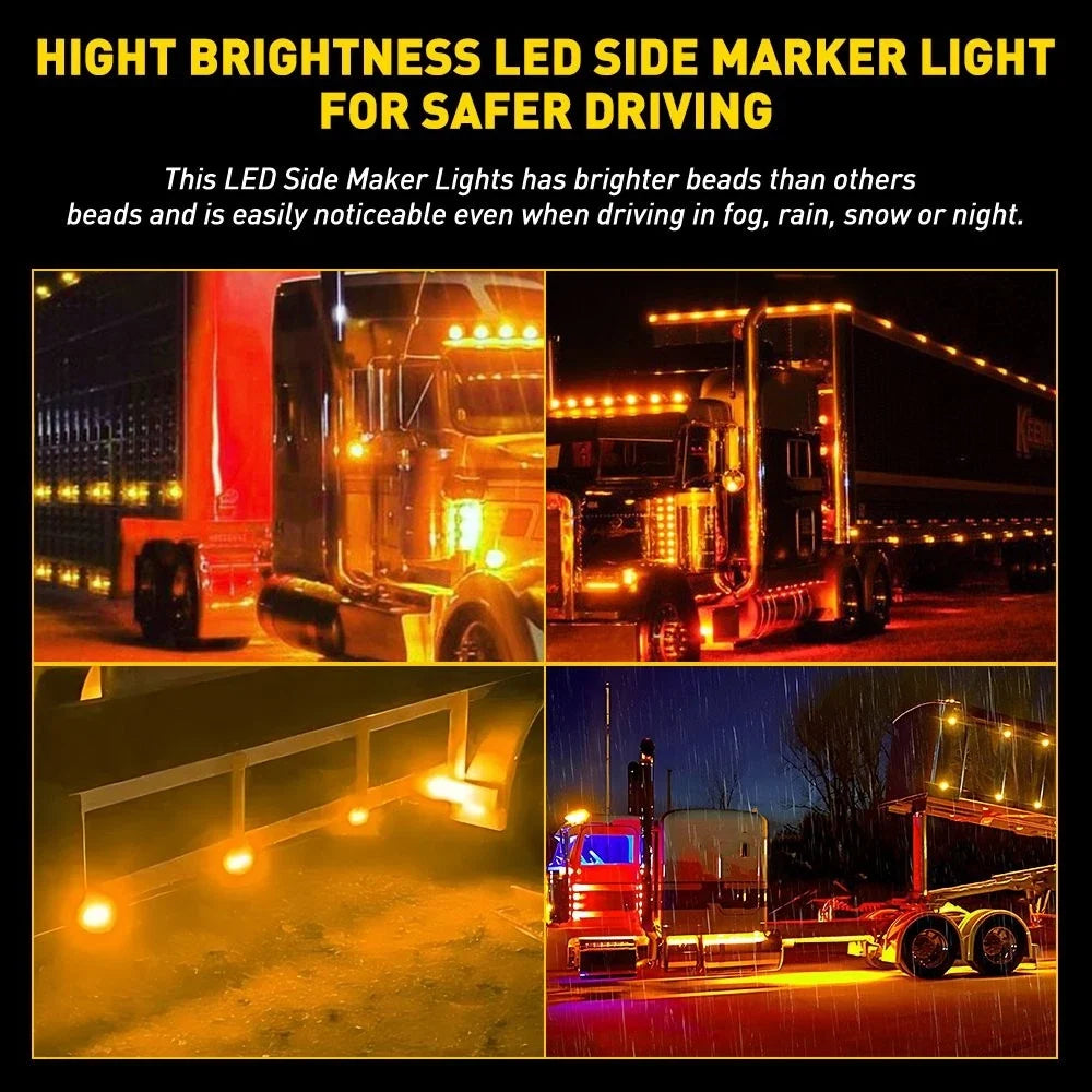 2X Amber LED Side Marker Lights for Freightliner Sleeper Cab (IP67, 12V)