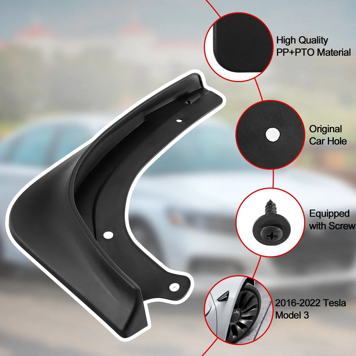 4-Piece Set of Mud Flaps for Tesla Model 3 (2016–2024)