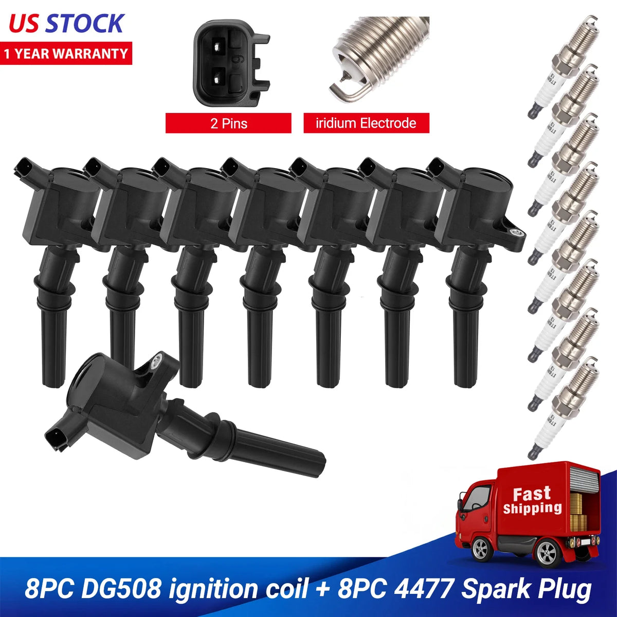 8X Ignition Coil Pack and Iridium Spark Plug for Ford F-150 (1997–2021)