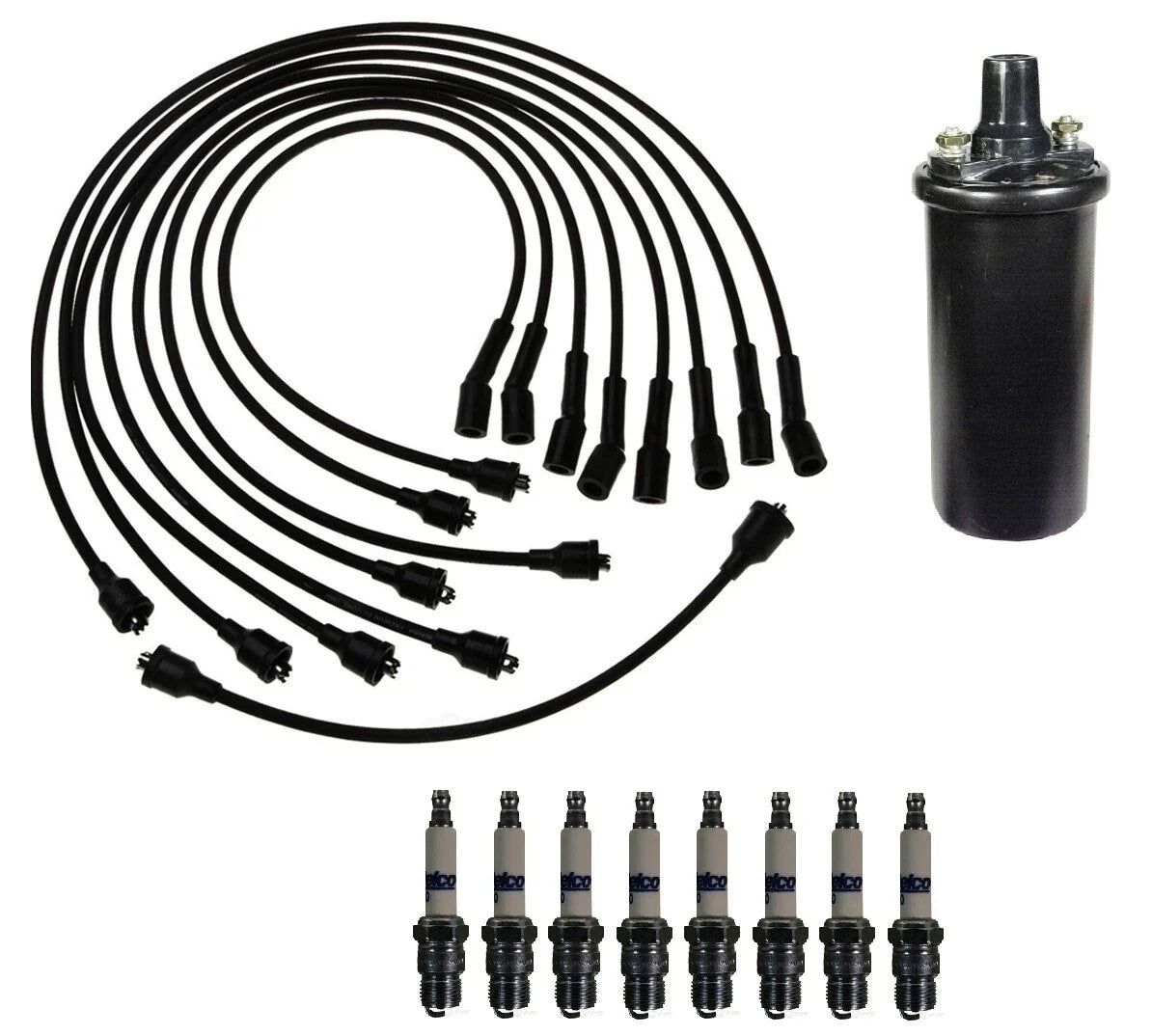 Ignition Wires & Spark Plugs Kit for GMC Sprint, Chevy Laguna V8 (1 Coil, 8 Plugs)