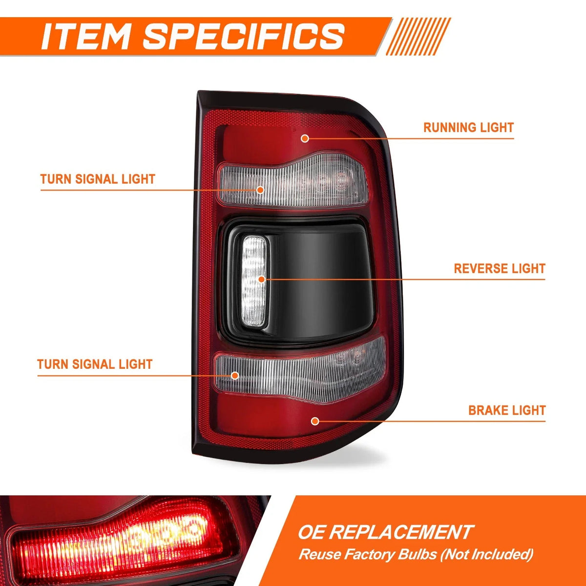 Tail Light Assembly Chrome for Ram 1500 (2019–2024) Right Side