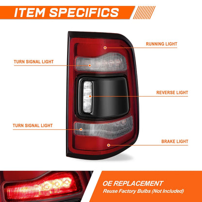 Tail Light Assembly Chrome for Ram 1500 (2019–2024) Right Side