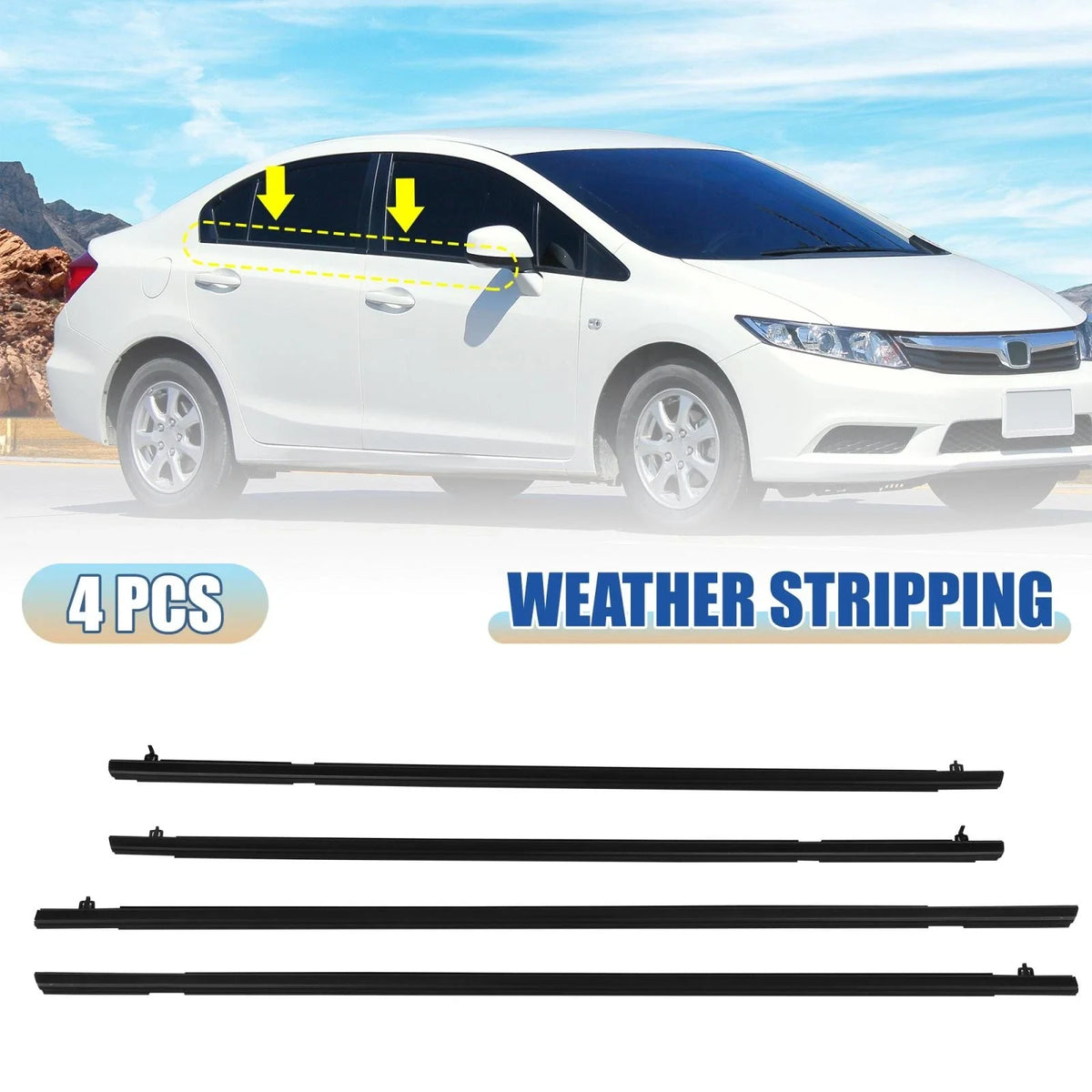Set of 4 Weatherstrip Window Molding Trim for Honda Civic (2006–2011)