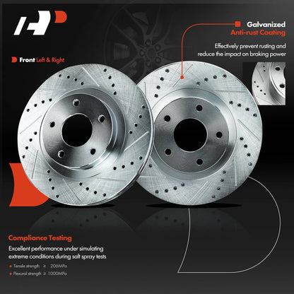 Front Brake Rotors (Drilled) and Ceramic Pads for Nissan Altima 2002-2006