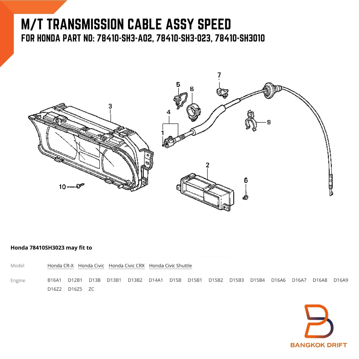 Speedometer Cable for Honda Civic CRX (1988-1992)