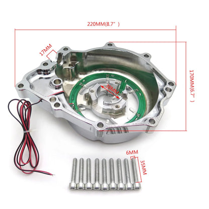 Yellow LED Left Engine Stator Chrome Cover for Yamaha YZF-R6 (2006–2021)