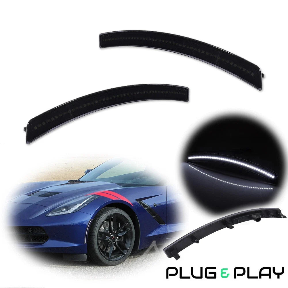 2Pcs Black Front Bumper LED Side Marker Lights for Chevy Corvette C7 (2014–2019)