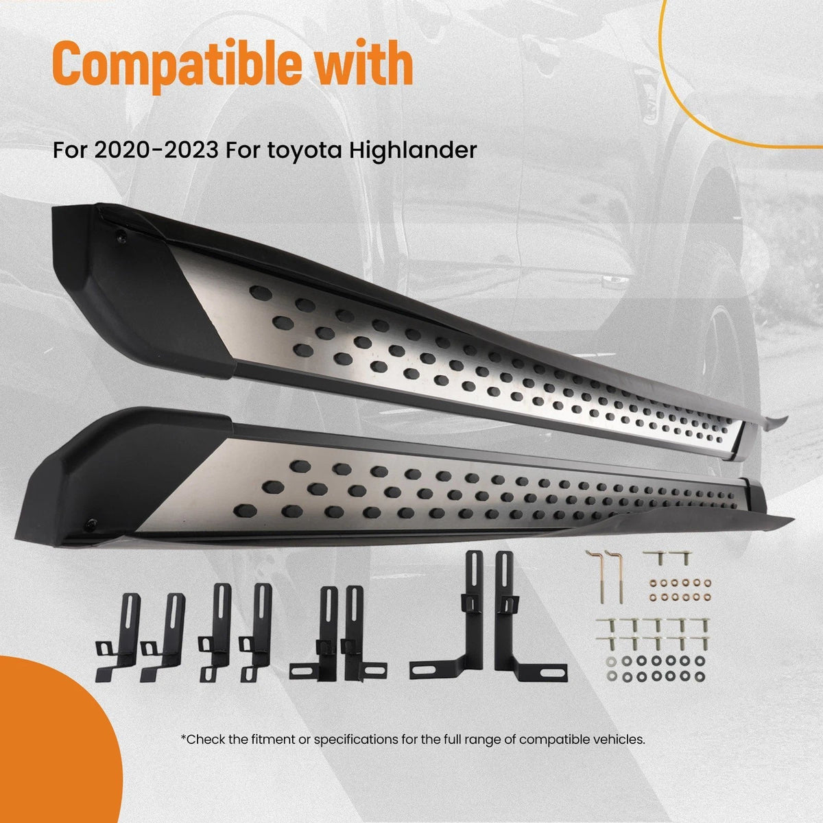 Side Step Rails Black Nerf Bars Running Board for Toyota Highlander 2020-2023